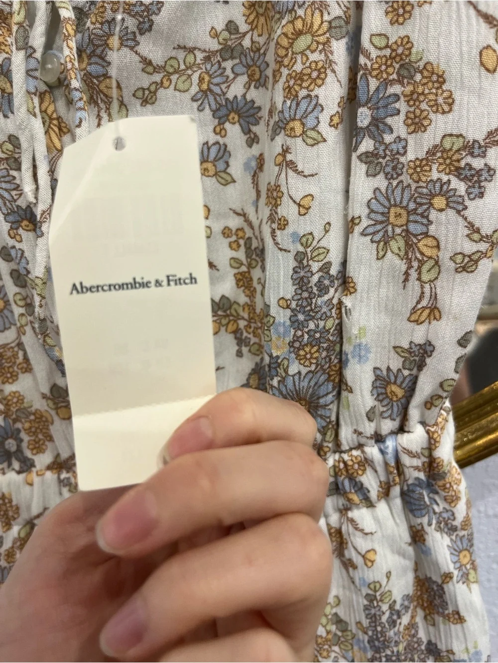 Abercrombie & Fitch White Maxi Dress with Tan Floral Print